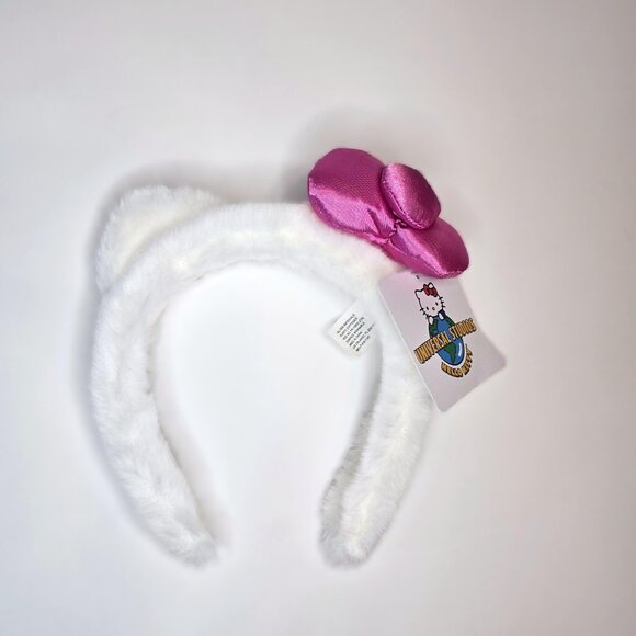 Hello Kitty Furry Headband Pink Bow Universal Studios Hollywood Hair Band NEW - Picture 2 of 4